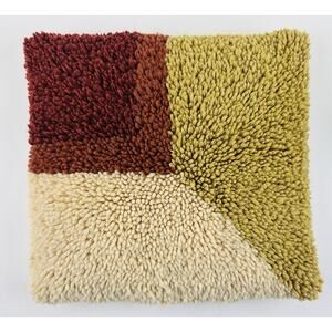 Vintage 1970’s Latch Hook Yarn Retro Geometric 15x15 Square Throw Pillow Finishe
